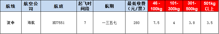 10月28號廣州到漢中空運價格